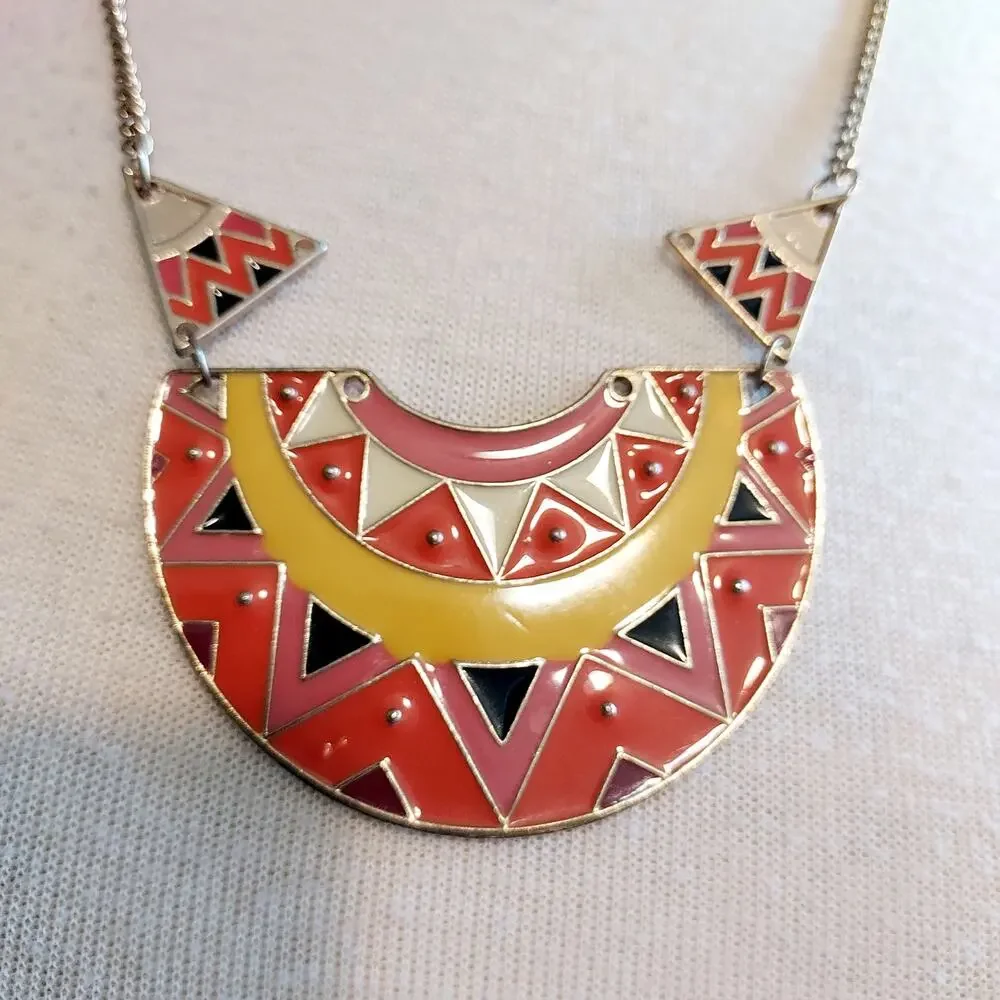 Large Orange Boho Pendant Necklace - Picture 3 of 5
